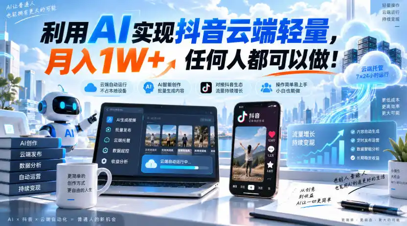 利用AI实现抖音云端轻量,月入1W+,任何人都可以做!【揭秘】-聚力云网创