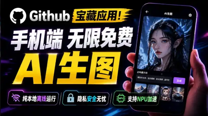 Github宝藏应用！手机端无限免费AI生图，纯本地离线运行，支持NPU加速斩获3.1k stars，local-dream-聚力云网创