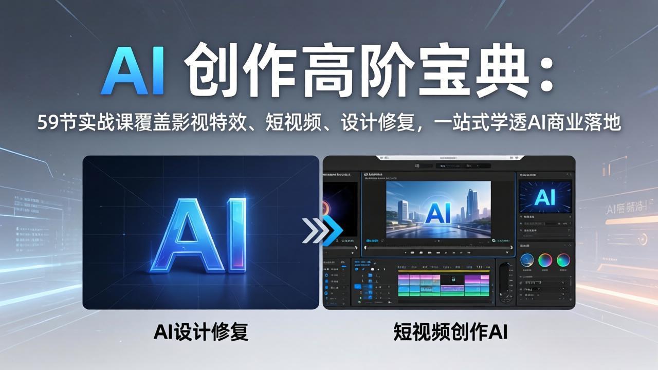 AI 创作高阶宝典:59节实战课覆盖影视特效、短视频、设计修复,一站式学透AI商业落地-聚力云网创