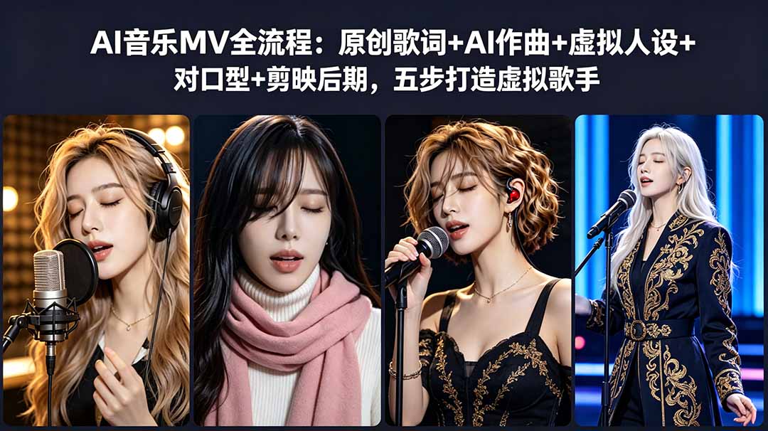 AI音乐MV全流程:原创歌词+AI作曲+虚拟人设+对口型+剪映后期,五步打造虚拟歌手-聚力云网创