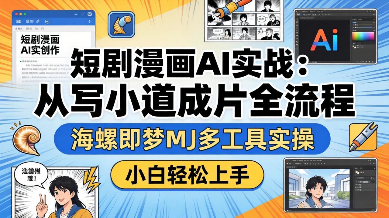 短剧漫画AI实战：从写小说到成片全流程，海螺即梦MJ多工具实操，小白轻松上手-聚力云网创