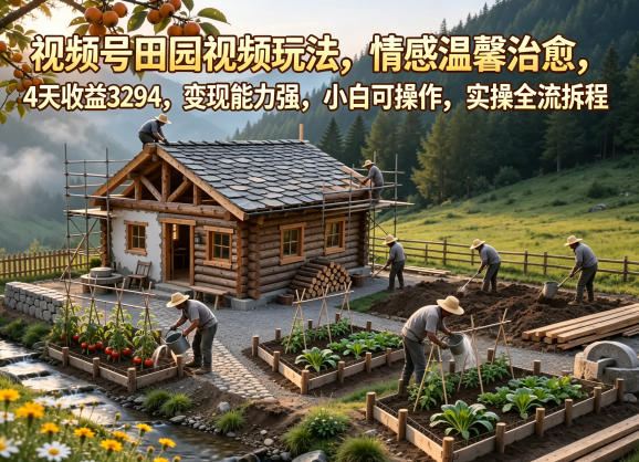 视频号田园视频玩法,情感温馨治愈,4天收益3294,变现能力强,小白可操作,实操全流程拆解-聚力云网创