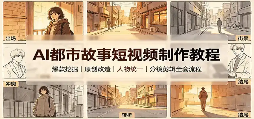 AI都市故事短视频制作教程:爆款挖掘原创改造,人物统一分镜剪辑全套流程-聚力云网创