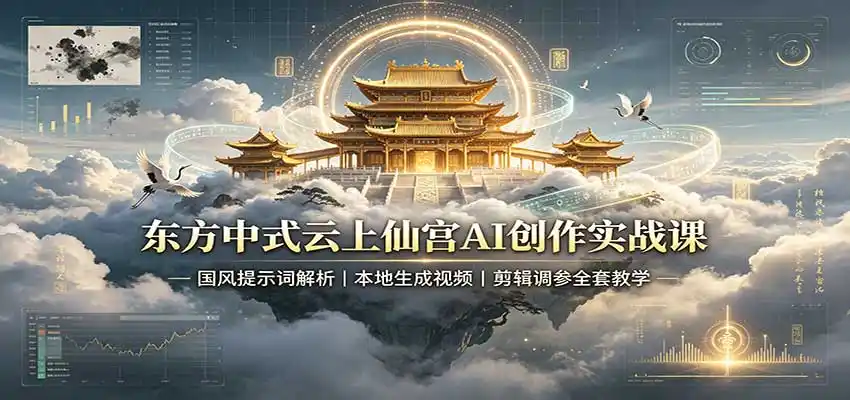东方中式云上仙宫AI创作实战课：国风提示词解析，本地生成视频，剪辑调参全套教学-聚力云网创