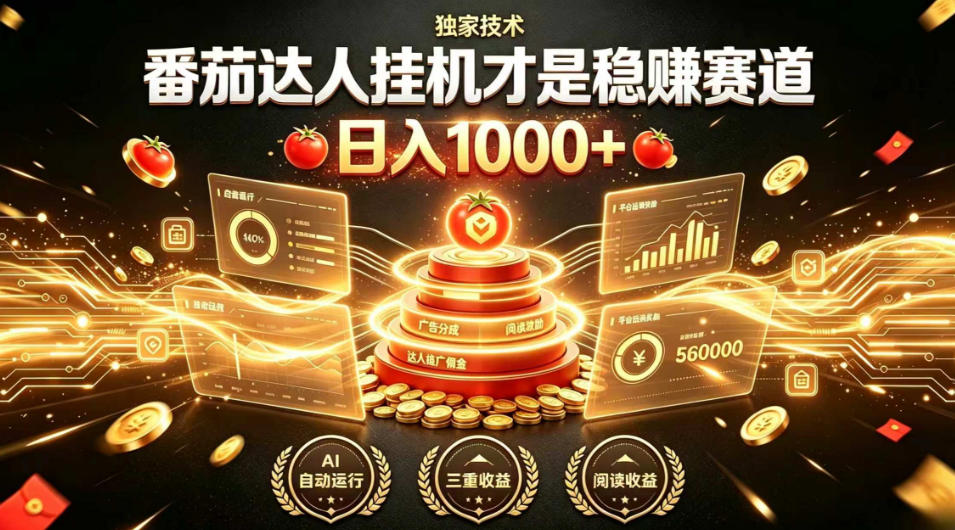 别再瞎找副业！番茄达人挂G才是稳賺赛道，日入1000+，全程傻瓜式操作，可矩阵放大【揭秘】-聚力云网创