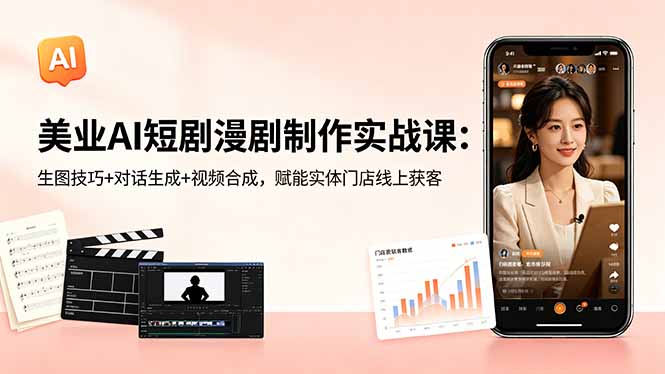 美业AI短剧漫剧制作实战课：生图技巧+对话生成+视频合成，赋能实体门店线上获客-聚力云网创
