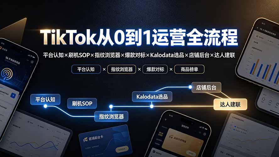 TikTok从0到1运营全流程-更新:平台认知×刷机SOP×指纹浏览器×爆款对标×Kalodata选品×店铺后台×达人建联-聚力云网创
