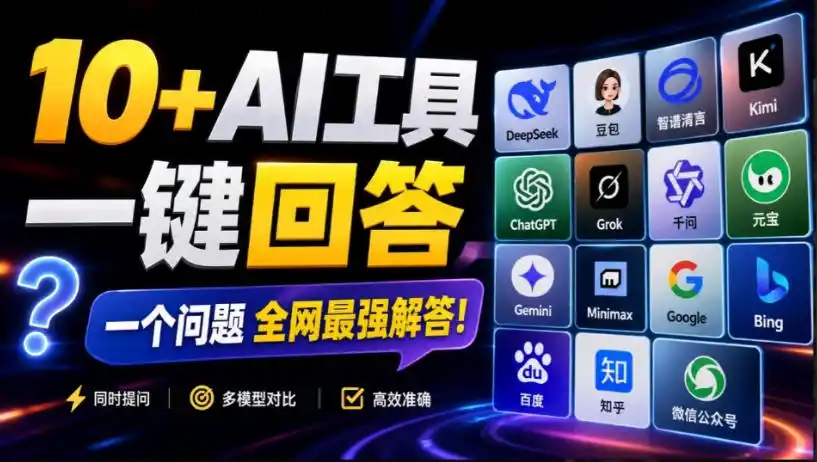 这款浏览器插件可以封神了!只需提出问题,一次性调用数10+AI引擎排队回答,效率提升10倍+全提问-聚力云网创