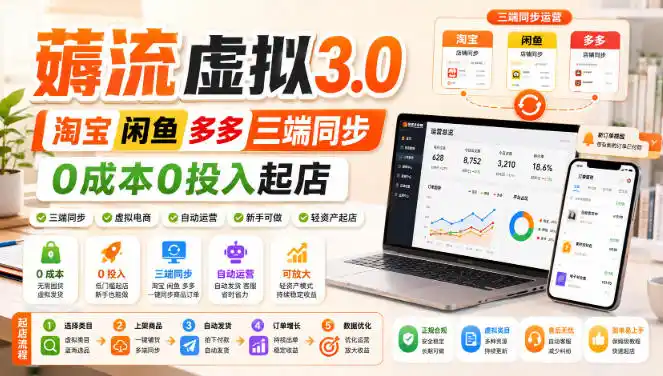 绅白不白·薅流虚拟3.0丨淘宝闲鱼多多三端同步丨0成本0投入起店(更新)-聚力云网创