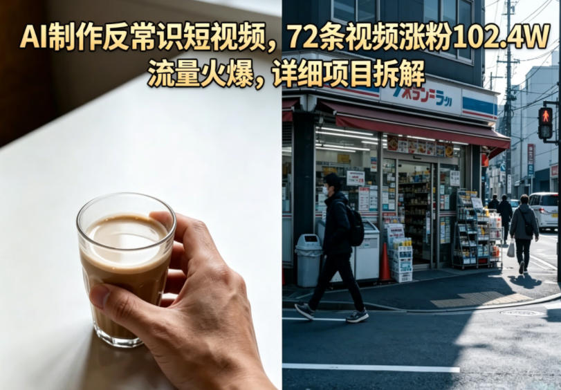 AI制作反常识短视频，72条视频涨粉102.4W，流量火爆，详细项目拆解-聚力云网创