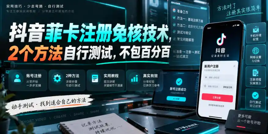 抖音菲卡注册免核技术,2个方法自行测试,不包百分百-聚力云网创