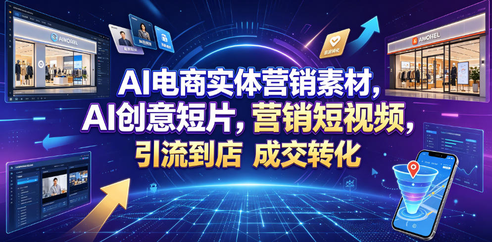 AI电商实体营销素材，AI创意短片，高效打造营销短视频，轻松引流到店，稳定提升门店客流与成交转化-聚力云网创