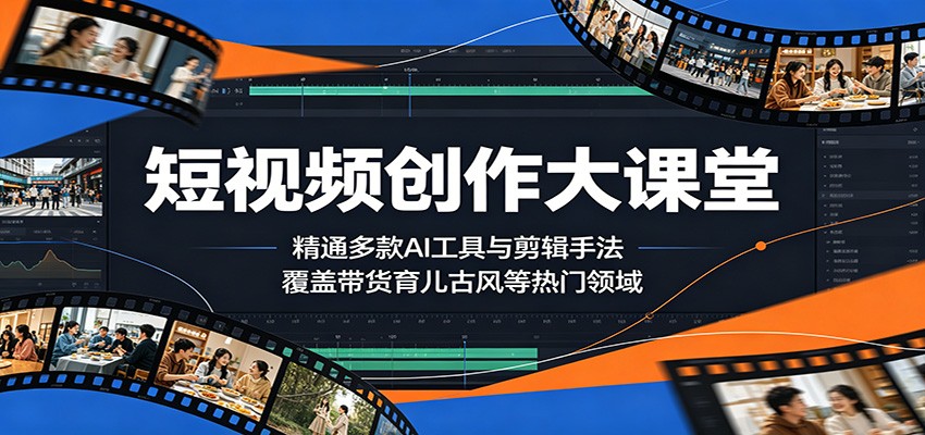 短视频创作大课堂：精通多款AI工具与剪辑手法，覆盖带货、育儿、古风等热门领域-聚力云网创