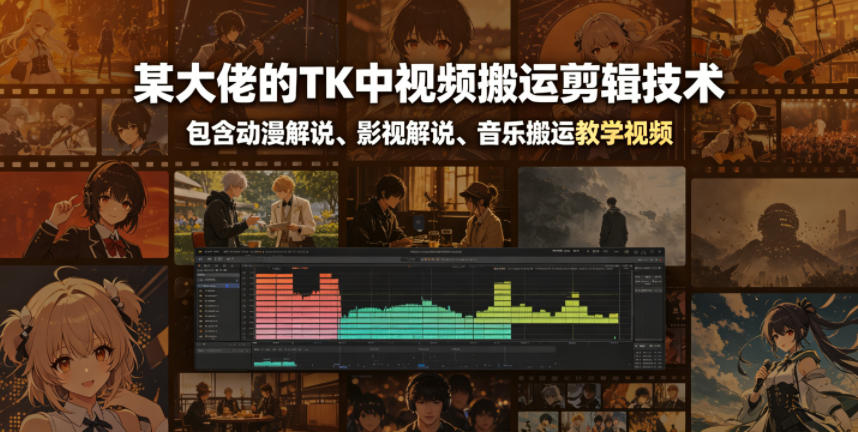 某大佬的TK中视频搬运剪辑技术，包含动漫解说、影视解说、音乐搬运教学视频-聚力云网创