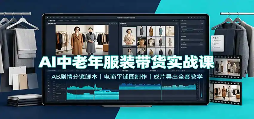 AI中老年服装带货实战课：AB剧情分镜脚本，电商平铺图制作，成片导出全套教学-聚力云网创