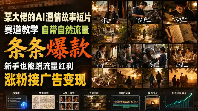 某大佬的AI温情故事短片赛道教学，自带自然流量，条条爆款，新手也能蹭流量红利，涨粉接广告变现(更新)-聚力云网创
