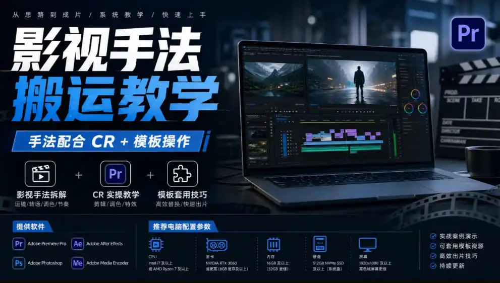 影视手法搬运教学，手法配合CR+模板操作，需要电脑，提供软件+配置参数-聚力云网创
