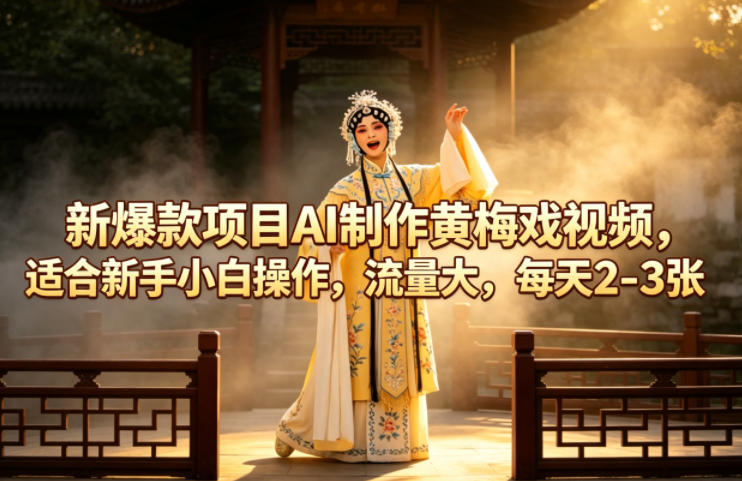 新爆款项目AI制作黄梅戏视频，适合新手小白操作，流量大，每天2-3张-聚力云网创