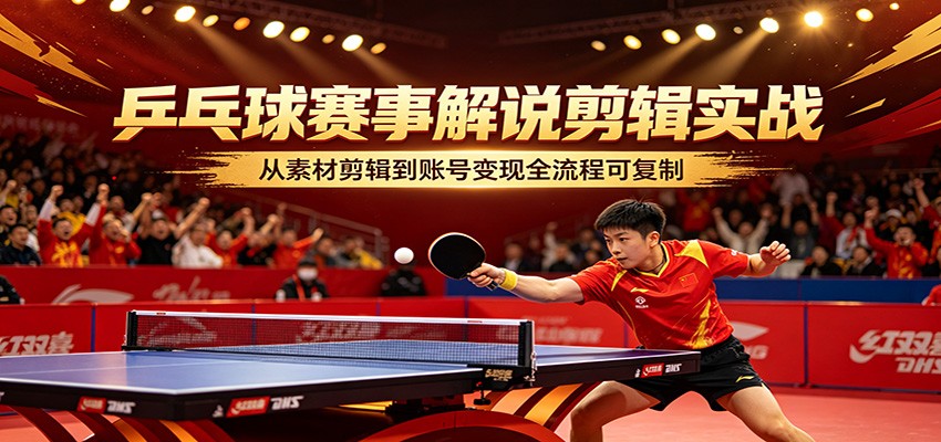 乒乓球赛事解说剪辑实战，从素材剪辑到账号变现全流程可复制-聚力云网创