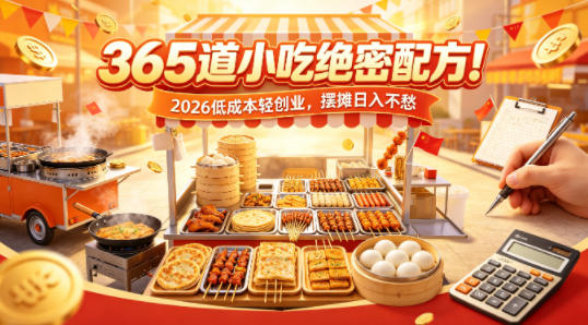 365道小吃绝密配方！2026低成本轻创业，摆摊日入不愁-聚力云网创