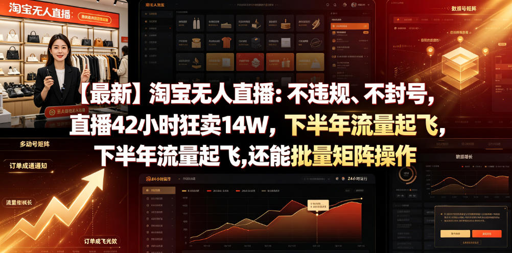 【最新】淘宝无人直播：不违规、不封号，直播42小时狂卖14W，下半年流量起飞，还能批量矩阵操作【揭秘】-聚力云网创