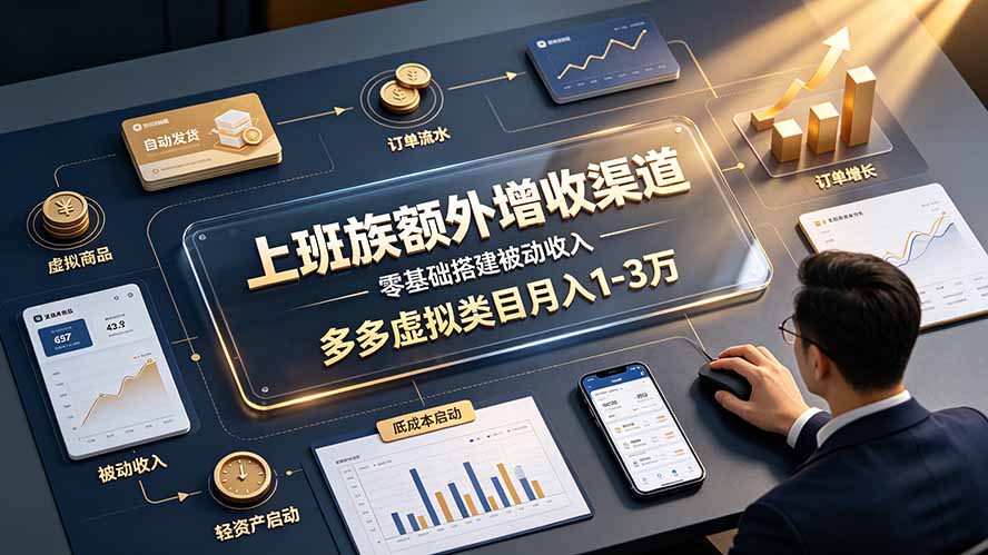 上班族额外增收渠道，零基础搭建被动收入，多多虚拟类目月入 1-3 万-聚力云网创