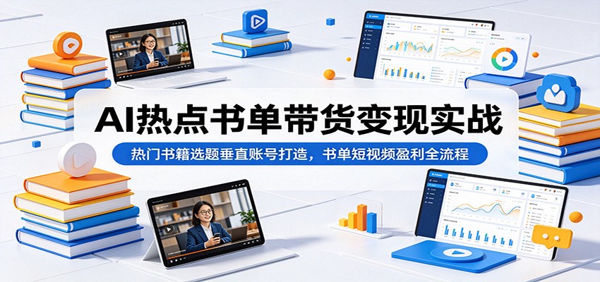AI热点书单带货变现实战：热门书籍选题垂直账号打造，书单短视频盈利全流程-聚力云网创
