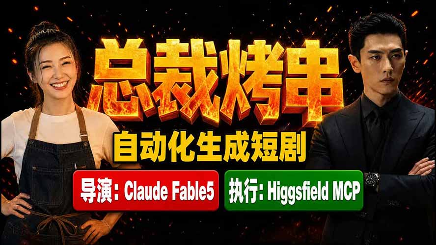 《总裁烤串》真人短剧全自动诞生!Claude Fable5 当导演,Higgsfield MCP 执行!-聚力云网创