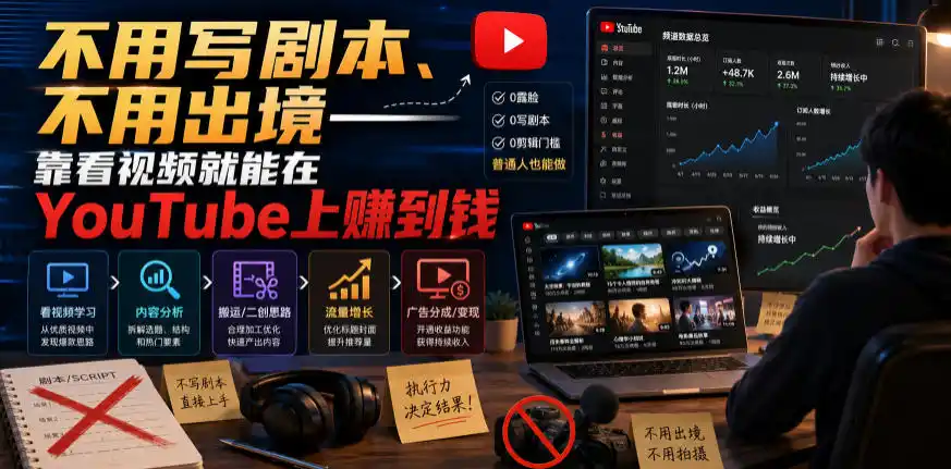 不用写剧本、不用出境——靠看视频就能在YouTube上賺到钱【原创双语字幕】-聚力云网创