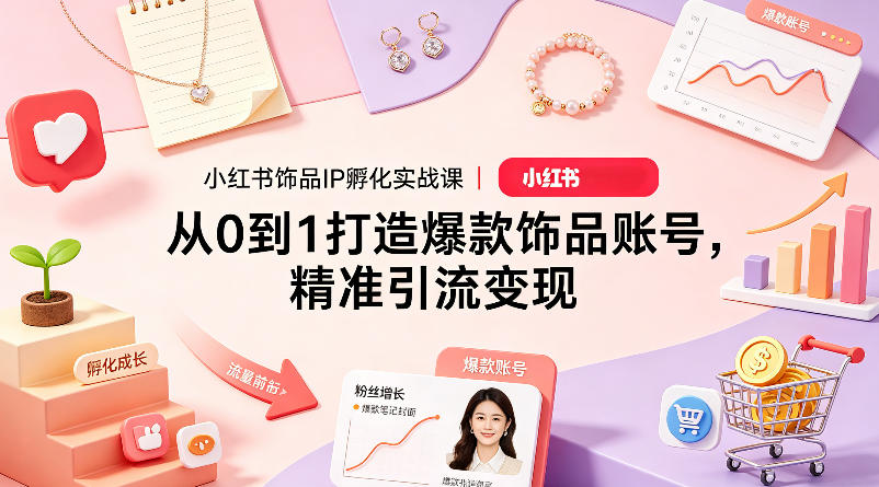 小红书饰品IP孵化实战课｜从0到1打造爆款饰品账号，精准引流变现-聚力云网创