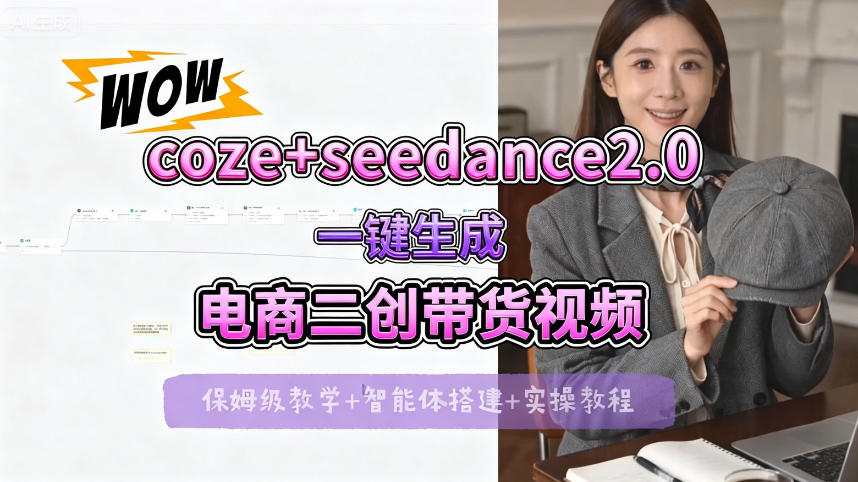 【Coze工作流搭建实操教程】seedance2.0+coze一键生成电商二创带货视频，全流程保姆级教学-聚力云网创