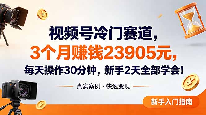 视频号冷门赛道，3个月变现23905元，新手2天学会 每天操作30分钟！-聚力云网创