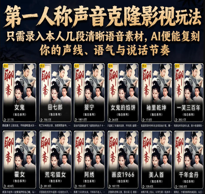 第一人称声音克隆影视玩法，只需录入本人几段清晰语音素材，AI便能复刻你的声线、语气与说话节奏-聚力云网创