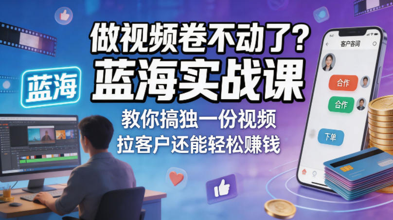 做视频卷不动了？蓝海实战课教你搞独一份视频，拉客户还能轻松賺钱！【原创双语字幕】-聚力云网创