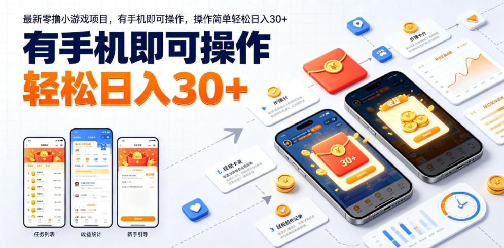 最新零撸小游戏项目,有手机即可操作,操作简单轻松日入30+-聚力云网创