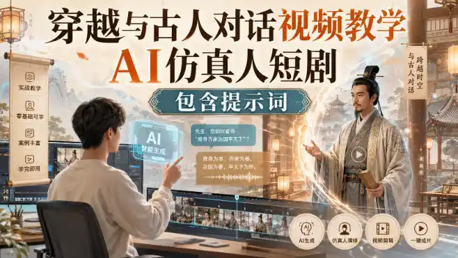 穿越与古人对话视频教学,AI仿真人短剧,包含提示词-聚力云网创