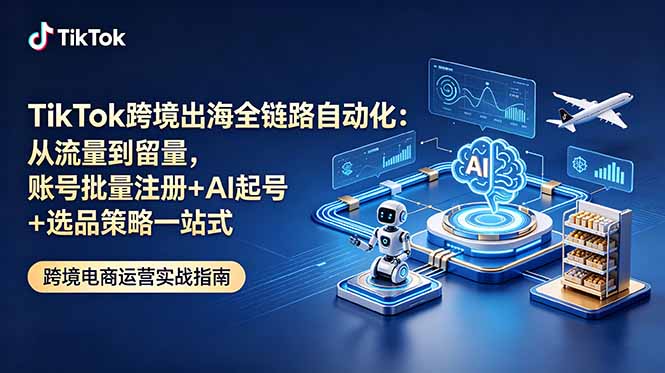 TikTok跨境出海全链路自动化：从流量到留量，账号批量注册+AI起号+选品策略一站式-聚力云网创