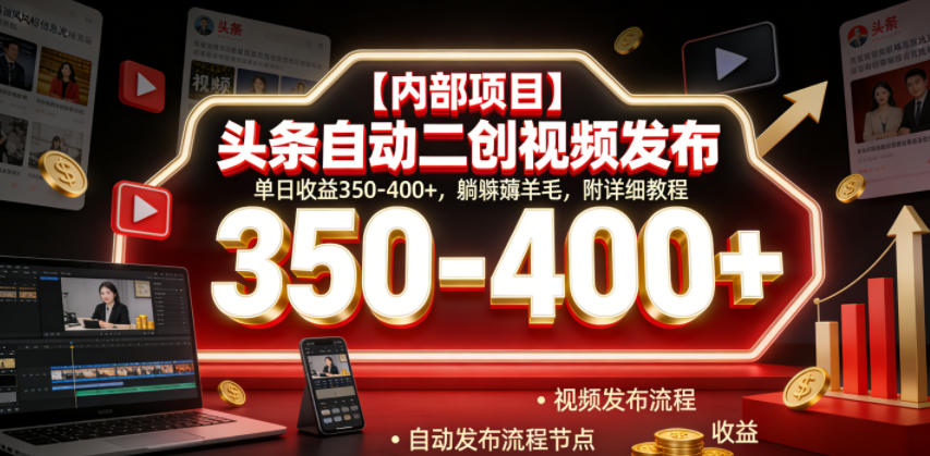 【内部项目】头条自动二创视频发布,单日收益350-400+,躺賺薅羊毛,附详细教程【揭秘】-聚力云网创