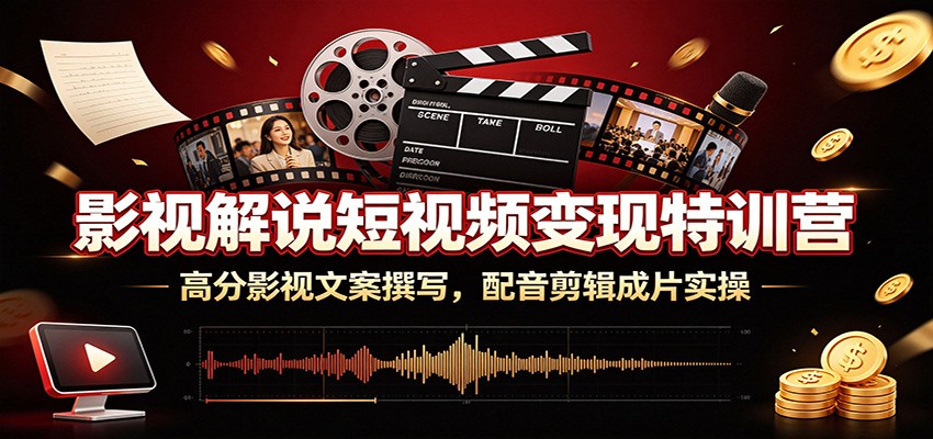 影视解说短视频变现特训营：高分影视文案撰写，配音剪辑成片实操-聚力云网创