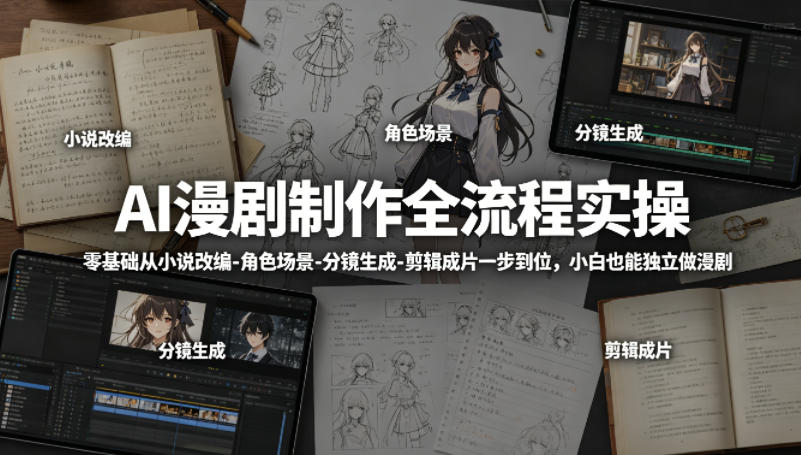 AI漫剧制作全流程实操,零基础从小说改编-角色场景-分镜生成-剪辑成片一步到位,小白也能独立做漫剧-聚力云网创