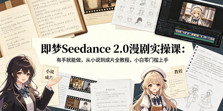 即梦Seedance 2.0漫剧实操课:有手就能做,从小说到成片全教程,小白零门槛上手-聚力云网创
