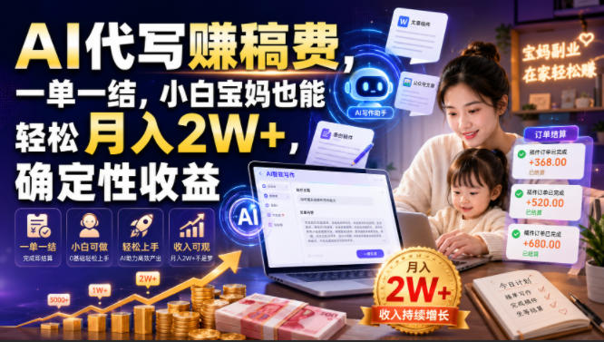AI代写賺稿费,一单一结,小白宝妈也能轻松月入2W+,确定性收益【揭秘】-聚力云网创