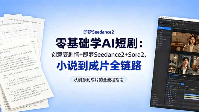 零基础学AI短剧：创意变剧情+即梦Seedance2+Sora2，小说到成片全链路-聚力云网创