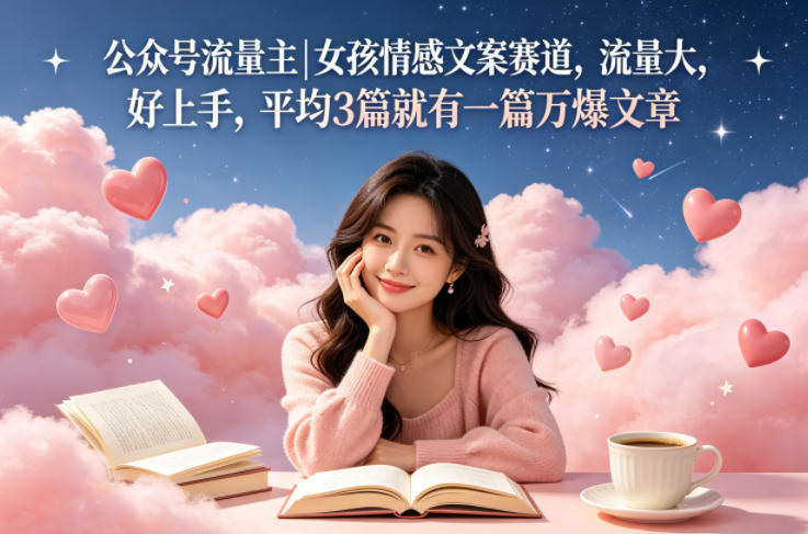 公众号流量主女孩情感文案赛道，流量大，好上手，平均3篇就有一篇万爆文章-聚力云网创