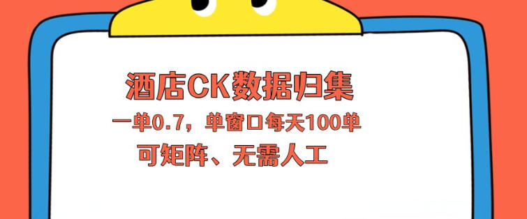 上班也能玩的酒店CK数据归集,一单0.7单窗口每天可做100单,一个人就能矩阵操作【揭秘】-聚力云网创