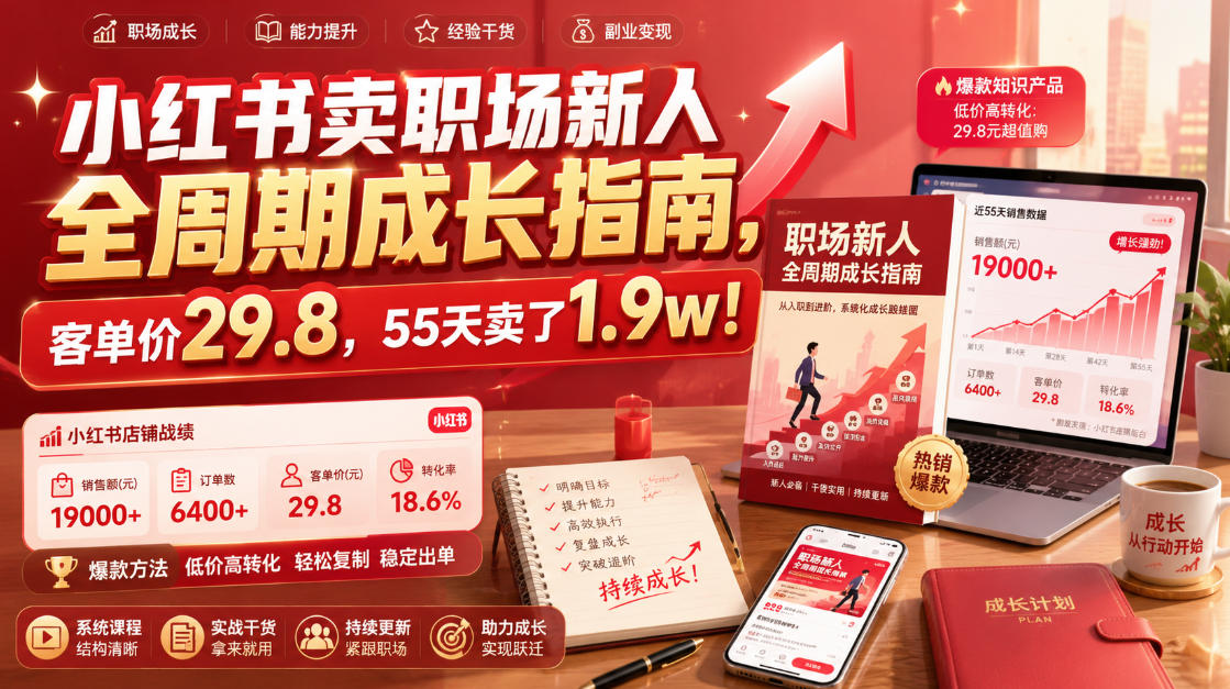 小红书卖职场新人全周期成长指南，客单价29.8，55天卖了1.9w！-聚力云网创