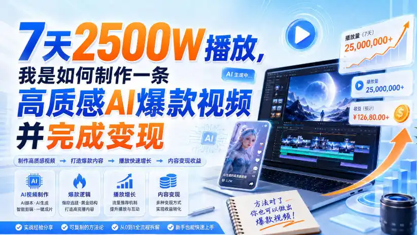7天2500W播放,我是如何制作一条高质感AI爆款视频并完成变现-聚力云网创