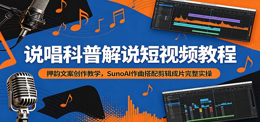 说唱科普解说短视频教程：押韵文案创作教学，SunoAI作曲搭配剪辑成片完整实操-聚力云网创