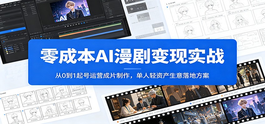 零成本AI漫剧变现实战：从0到1起号运营成片制作，单人轻资产生意落地方案-聚力云网创