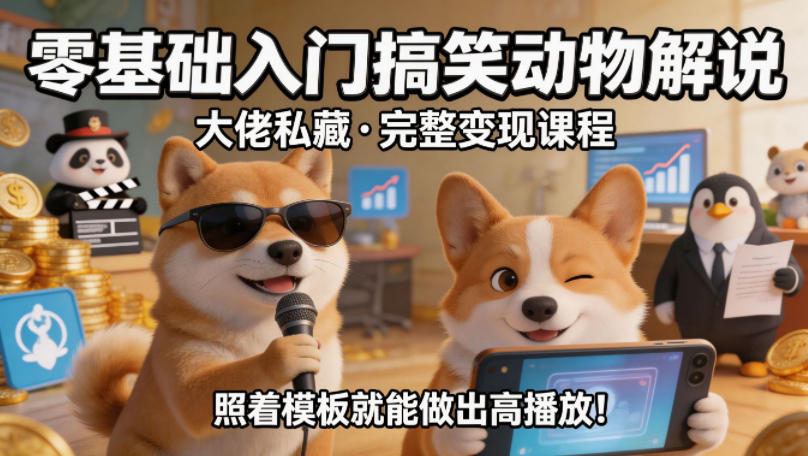零基础入门搞笑动物解说,大佬私藏完整变现课程,照着模板就能做出高播放-聚力云网创